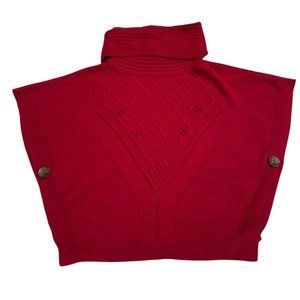 Carlex Cowl Neck Short Sleeve Cape Poncho Sweater Red Cable Knit Sz L Soft